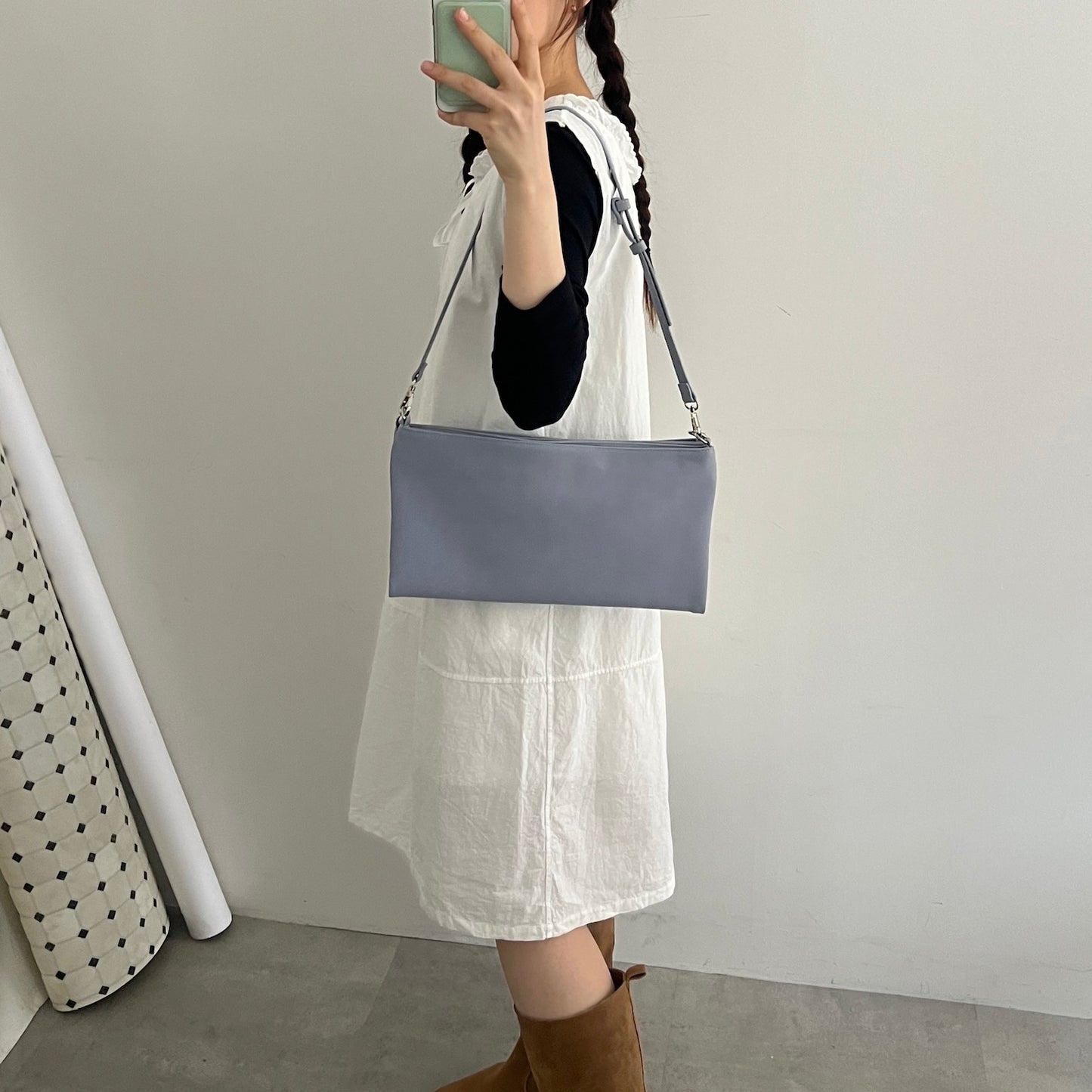 【BLUE】2way suede shoulder tote bag