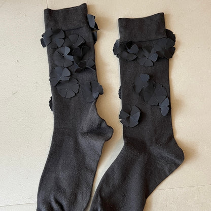 【CHARCOAL GRAY】flower motif socks