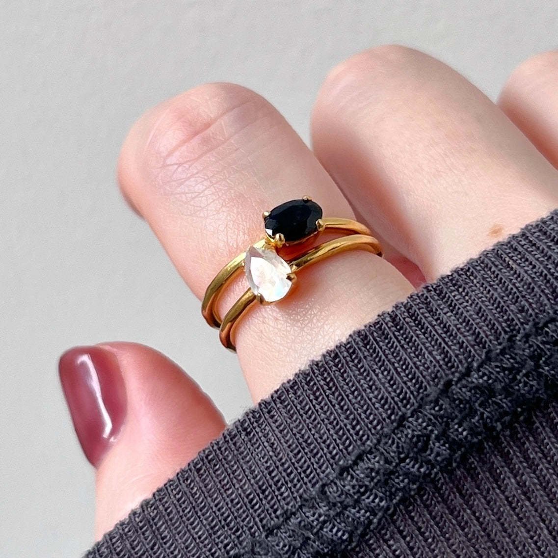 [ rainbow moon stone ] drop faceted cut ring  gold