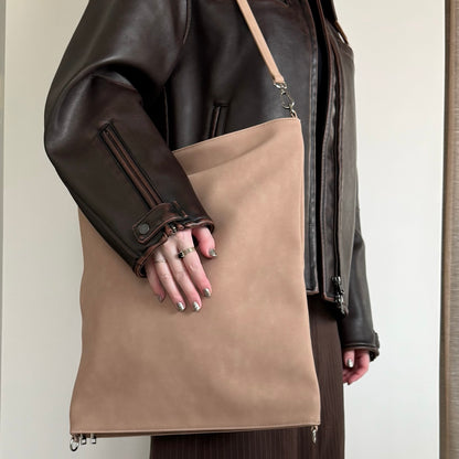 【BEIGE】2way suede shoulder tote bag