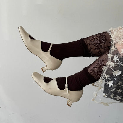 【BROWN】layered lace socks
