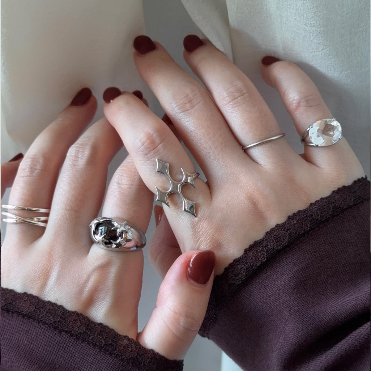 [ silver ] diamond cross ring