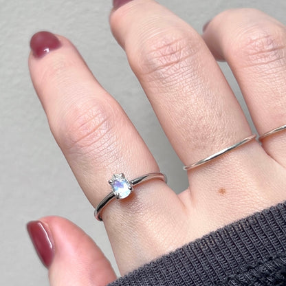 [ rainbow moon stone ] dorp faceted cut ring  silver [ free size ]