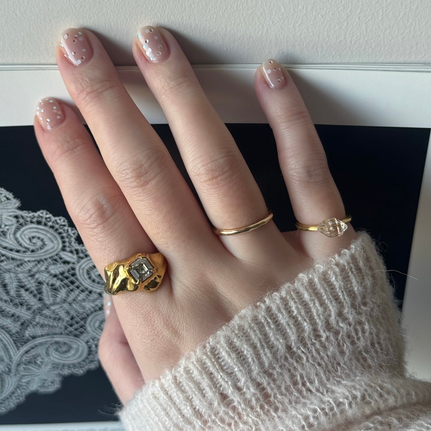 [ crystal shade ]  melt ring  gold  [ free size ]