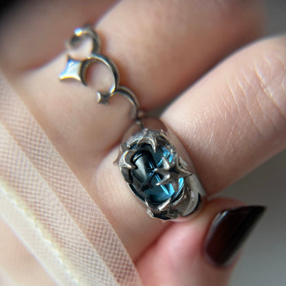 [ star dark blue ] twinkle ring silver