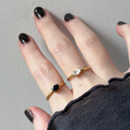 [ rainbow moon stone ] oval faceted cut ring  gold