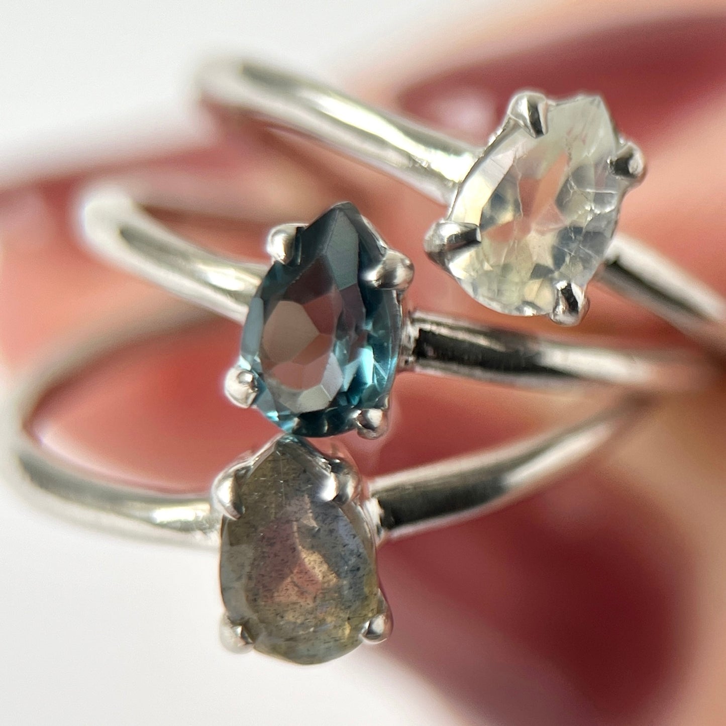 [ labradorite ] dorp faceted cut ring  silver [ free size ]