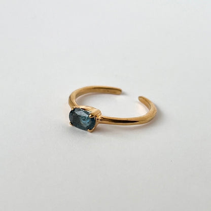 [ indigo blue kyanite ] oval faceted cut ring  gold [ free size ]