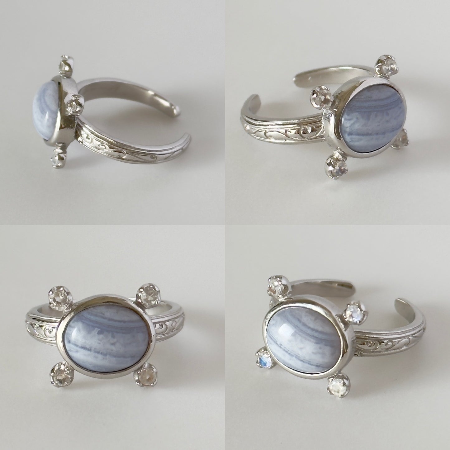 [ blue lace agate ] oval petit silver [ free size ]