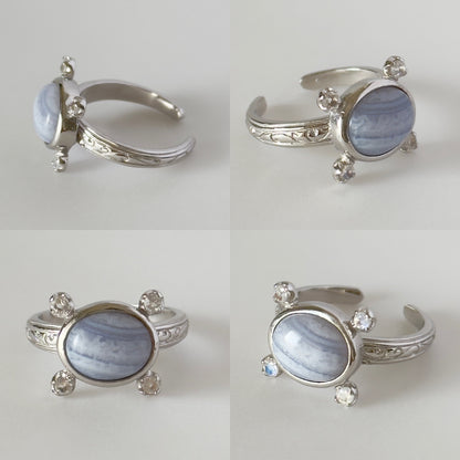 [ blue lace agate ] oval petit silver [ free size ]