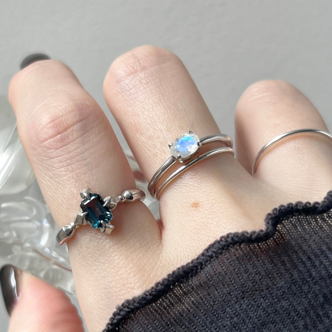 [ rainbow moon stone ] oval faceted cut ring  silver