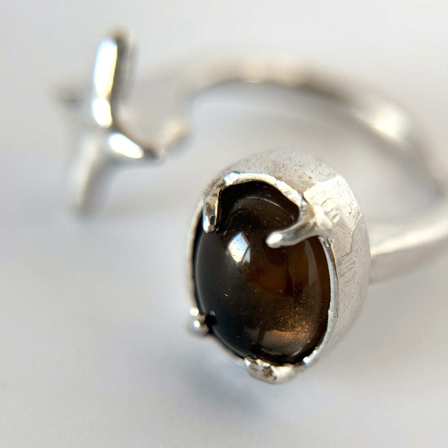 [ smoky quartz ] four pointed star silver
