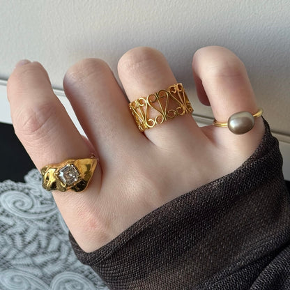 [ crystal shade ]  melt ring  gold  [ free size ]