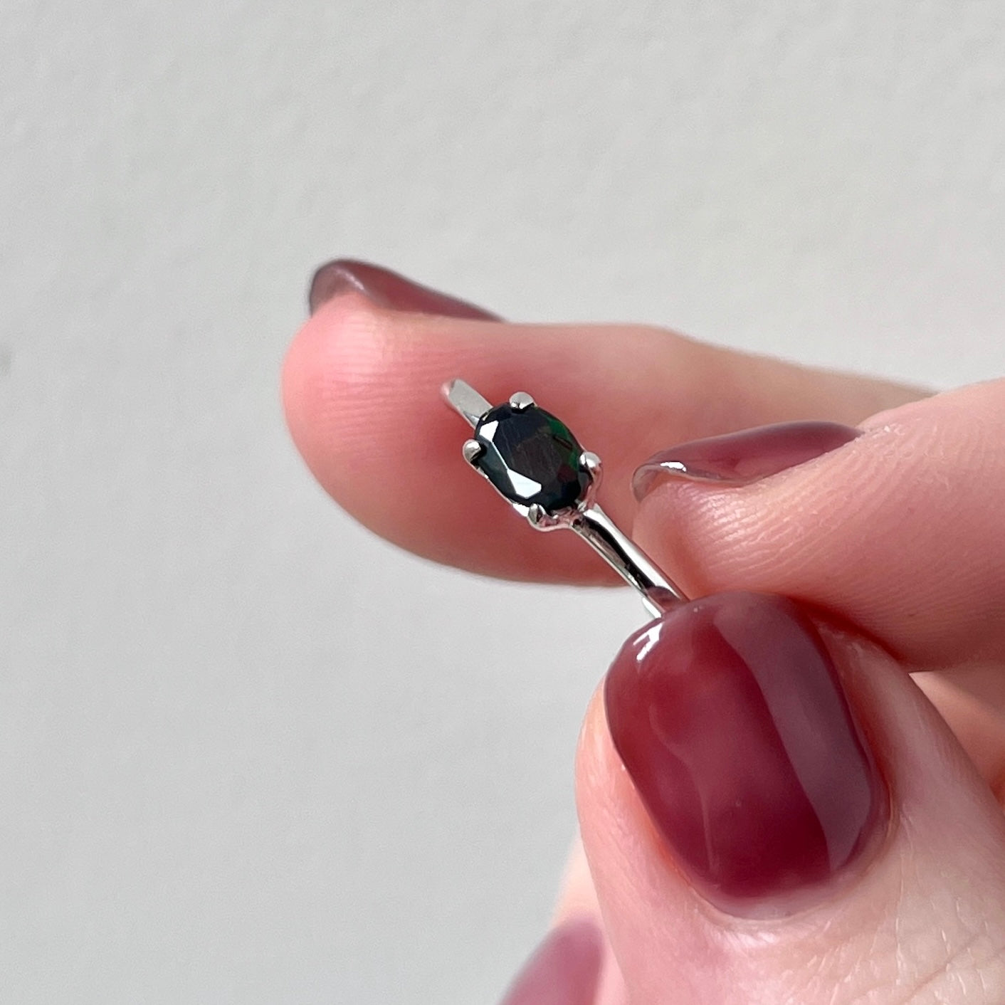 [ black opal ] oval faceted cut ring  silver [ free size ]