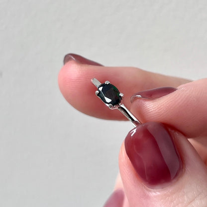 [ black opal ] oval faceted cut ring  silver [ free size ]