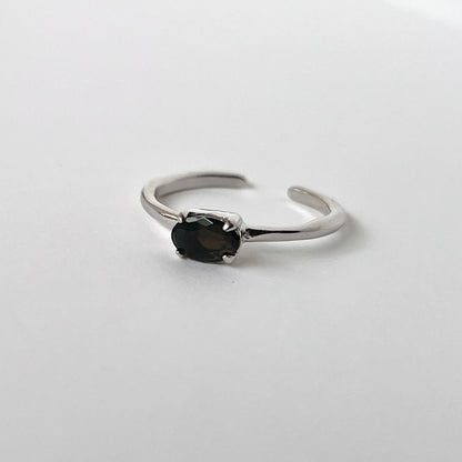[ black opal ] oval faceted cut ring  silver [ free size ]