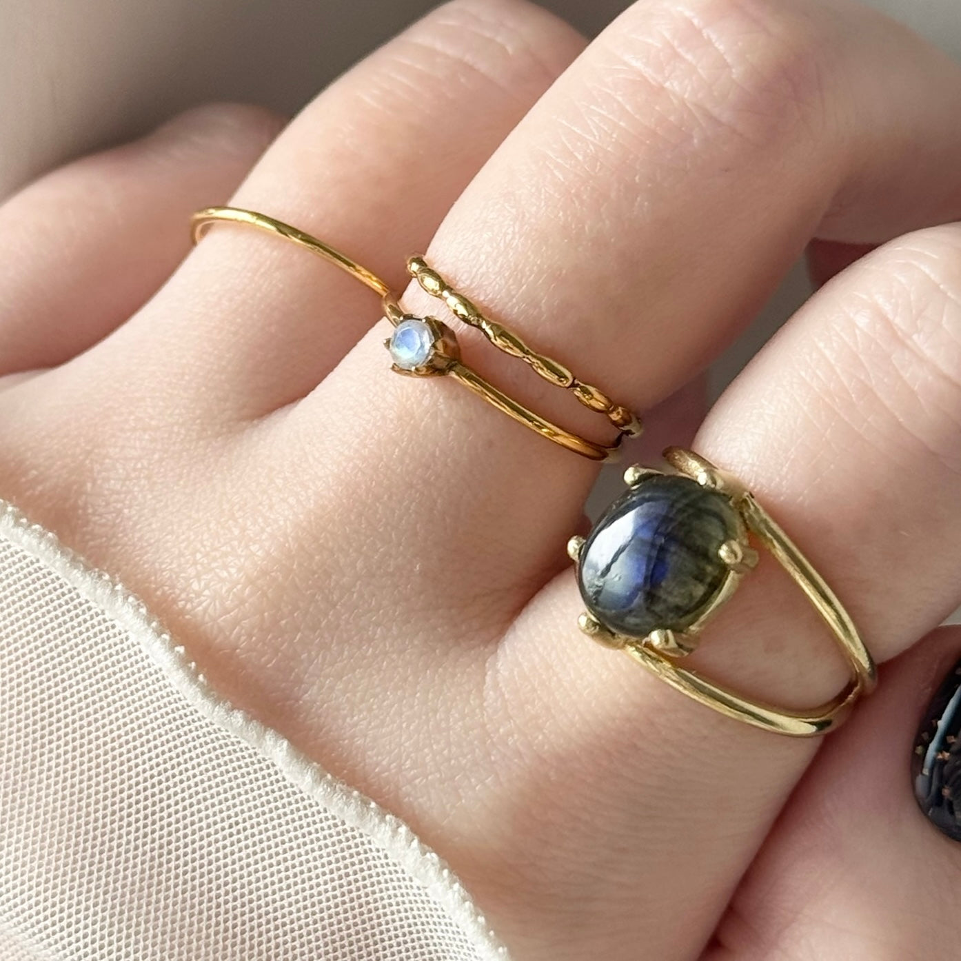 [ black labradorite ] double gold [ free size ]