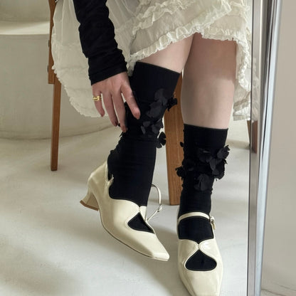 【BLACK】flower motif socks
