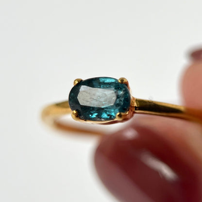 [ indigo blue kyanite ] oval faceted cut ring  gold [ free size ]