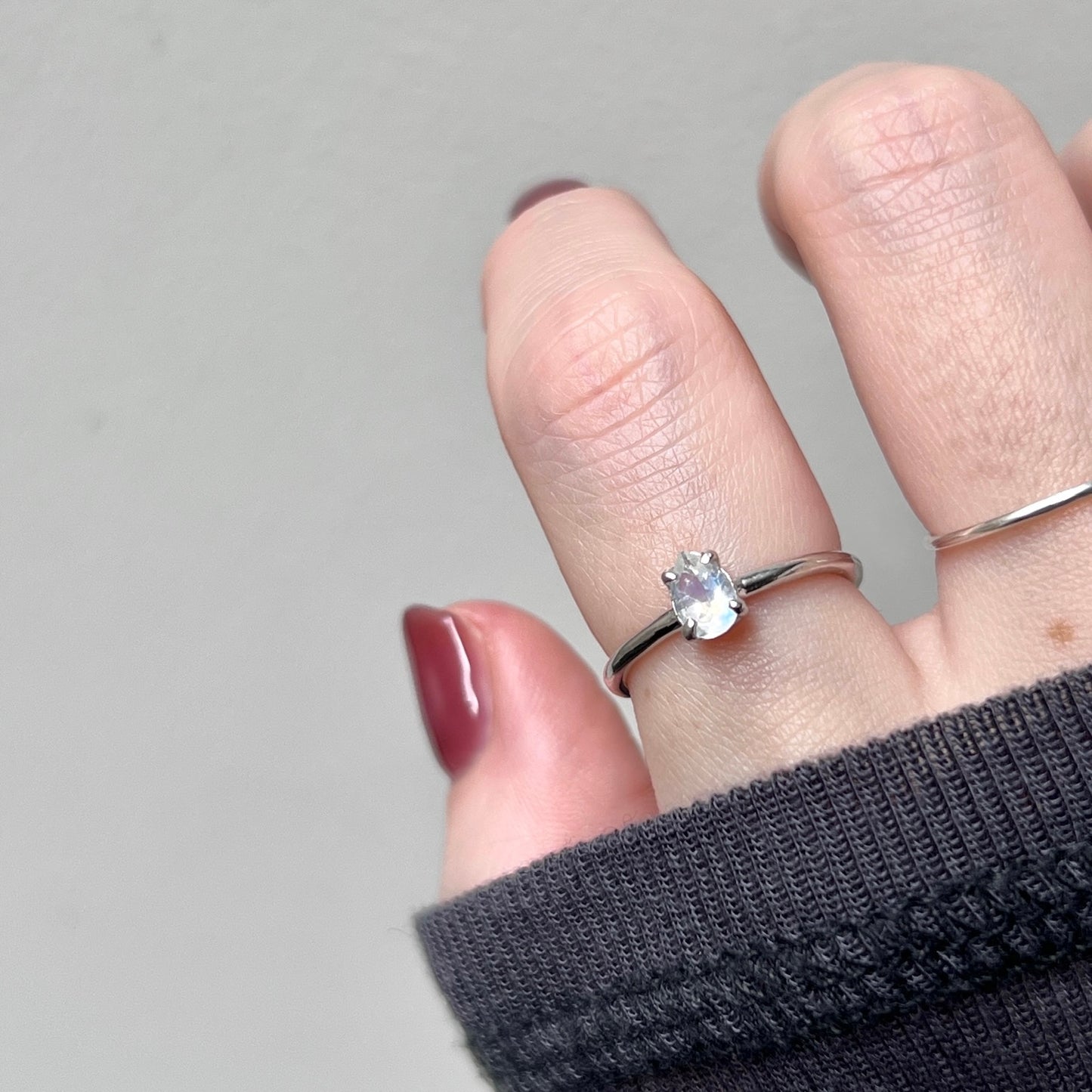 [ rainbow moon stone ] dorp faceted cut ring  silver [ free size ]