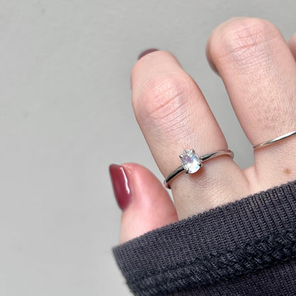 [ rainbow moon stone ] dorp faceted cut ring  silver [ free size ]