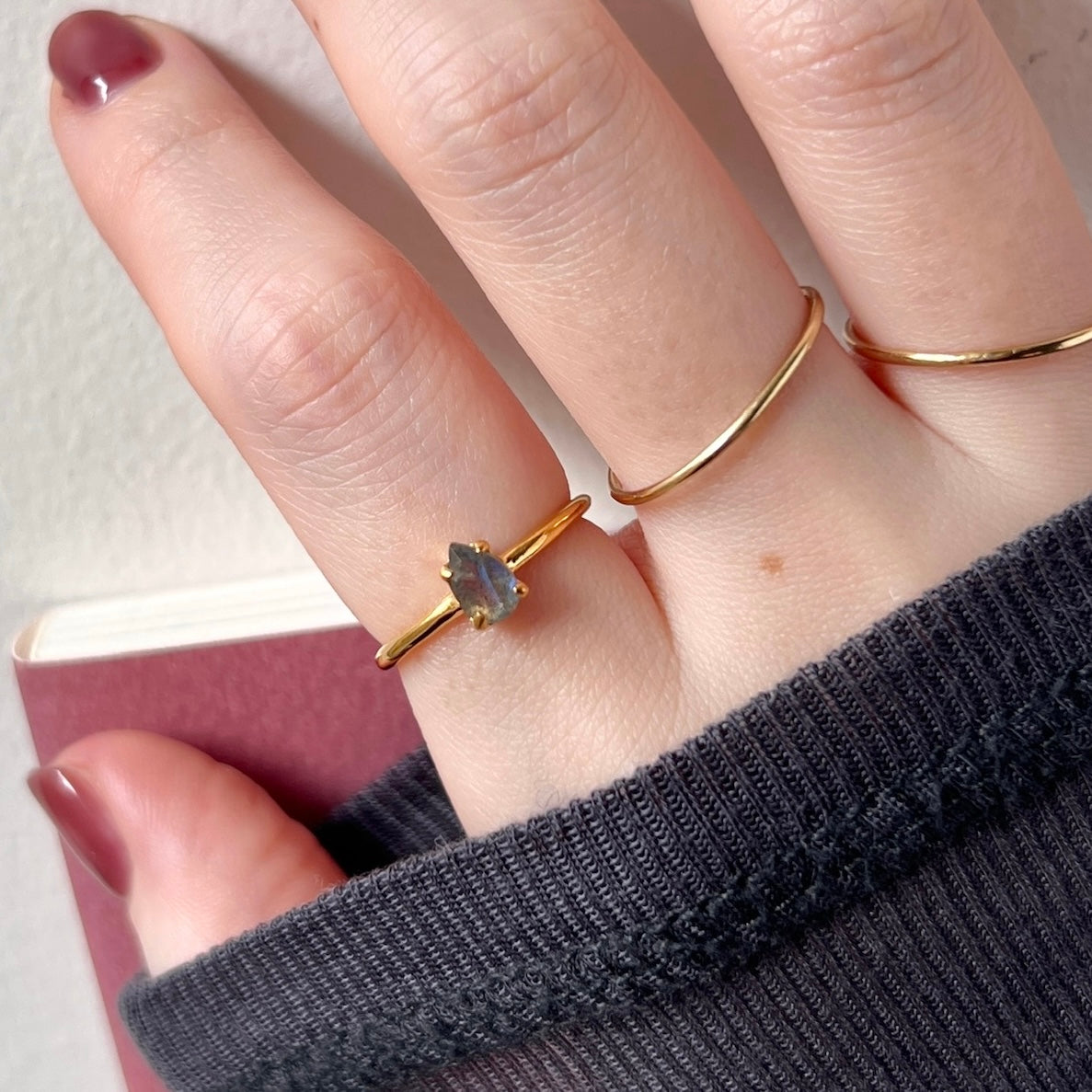 [ labradorite ] dorp faceted cut ring  gold [ free size ]