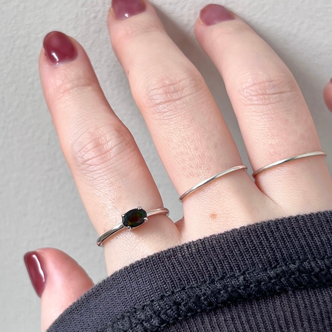 [ black opal ] oval faceted cut ring  silver [ free size ]