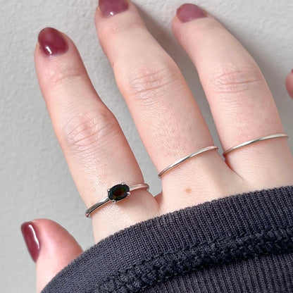 [ black opal ] oval faceted cut ring  silver [ free size ]