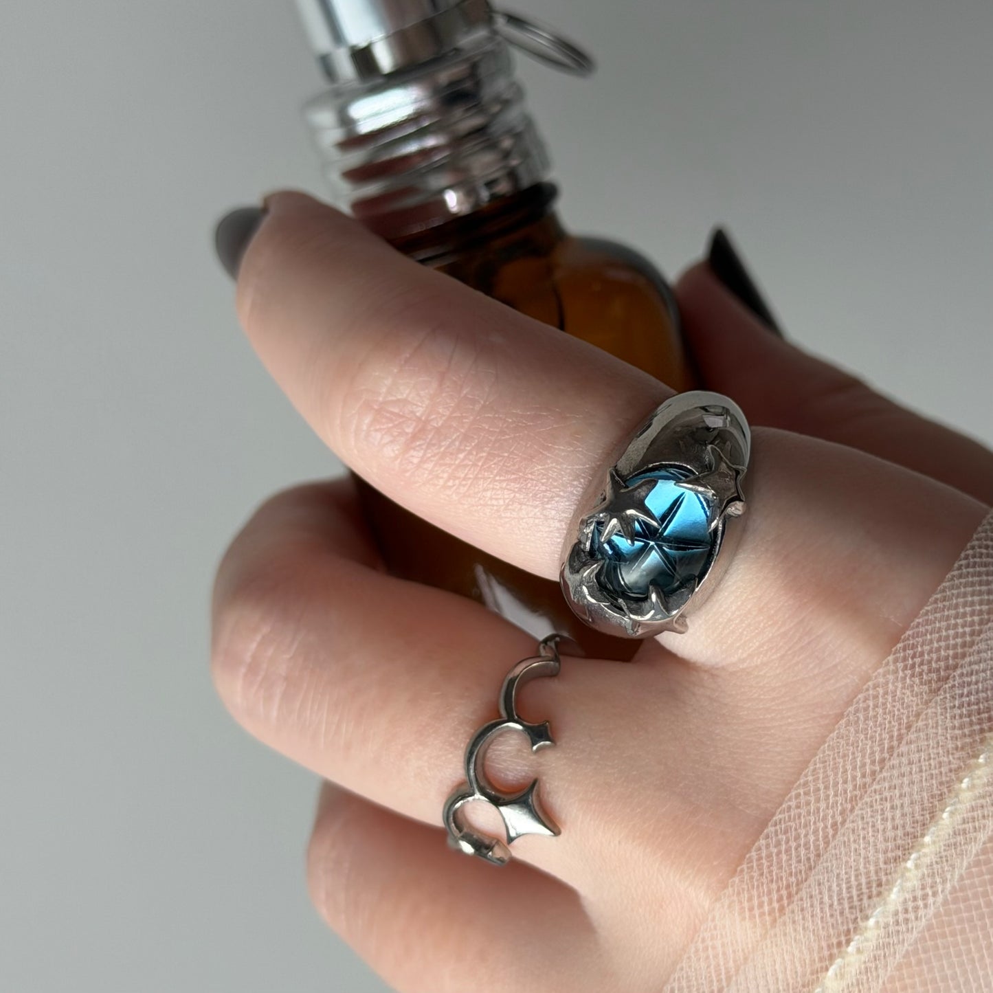 [ star dark blue ] twinkle ring silver