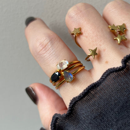 [ black opal ] oval faceted cut ring  gold
