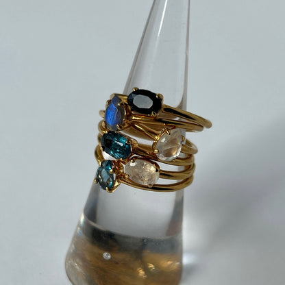 [ labradorite ] dorp faceted cut ring  gold [ free size ]