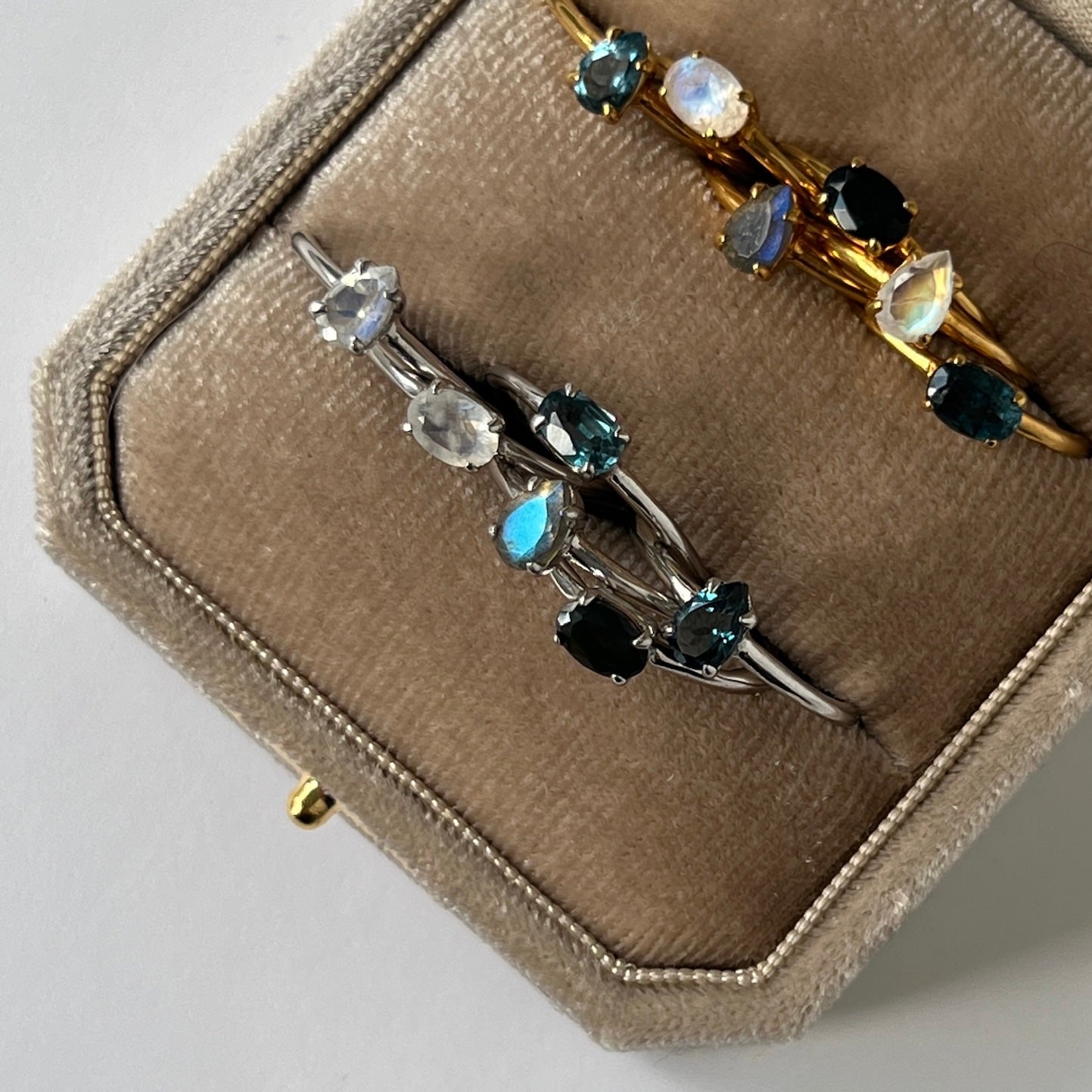 [ rainbow moon stone ] dorp faceted cut ring  silver [ free size ]