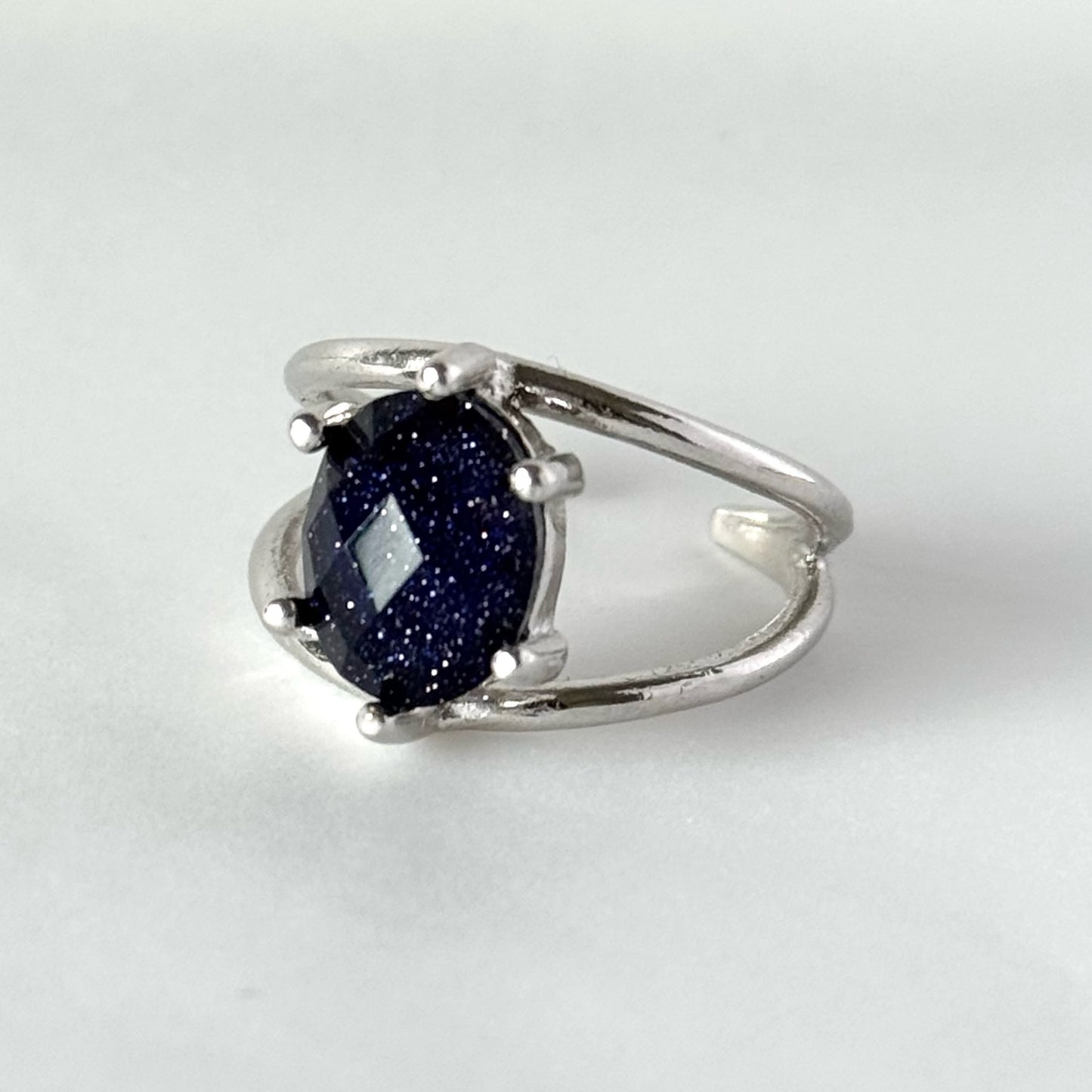 [ blue gold stone & crystal (multi-faceted) ] double silver [ free size ]