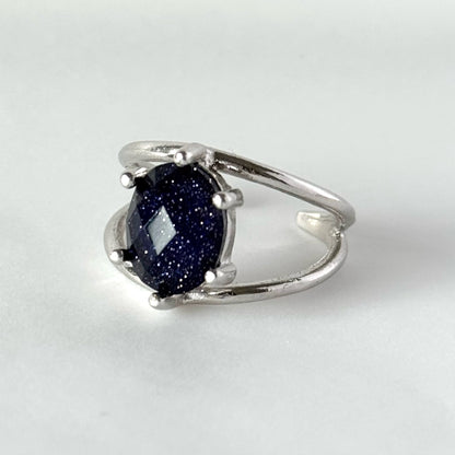 [ blue gold stone & crystal (multi-faceted) ] double silver [ free size ]