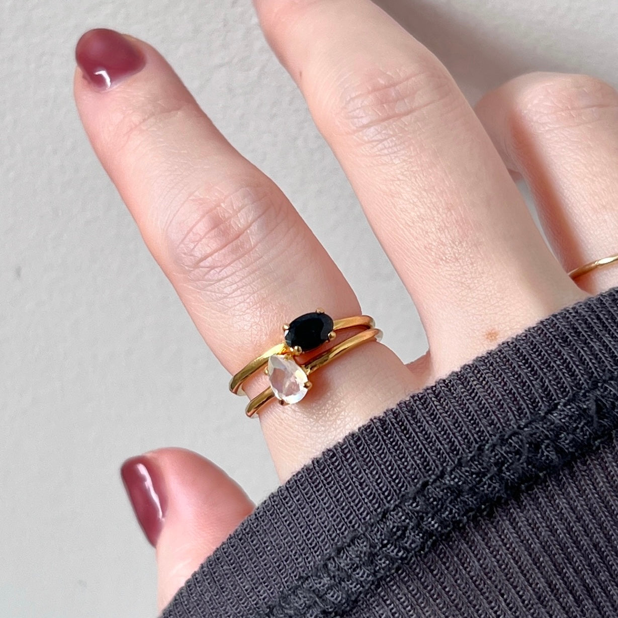 [ rainbow moon stone ] drop faceted cut ring  gold