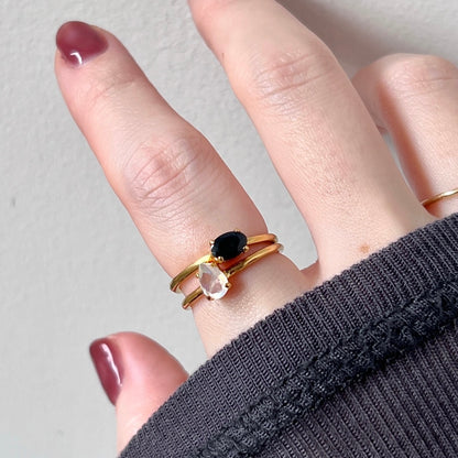 [ rainbow moon stone ] drop faceted cut ring  gold