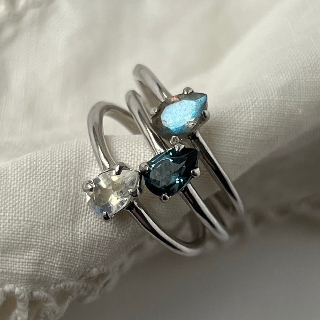 [ labradorite ] dorp faceted cut ring  silver [ free size ]