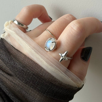 [ rainbow moon stone ] four pointed star silver