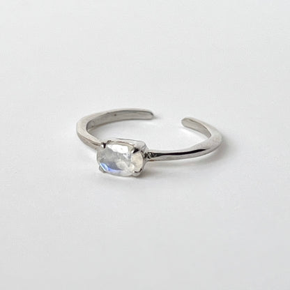 [ rainbow moon stone ] oval faceted cut ring  silver