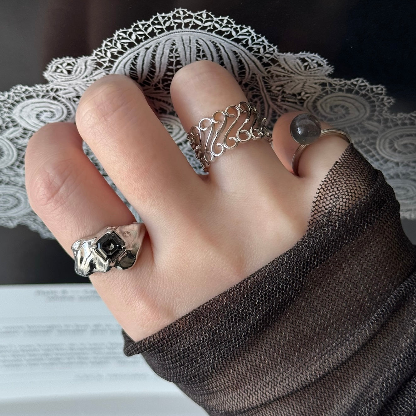 [ crystal night ]  melt ring  silver  [ free size ]