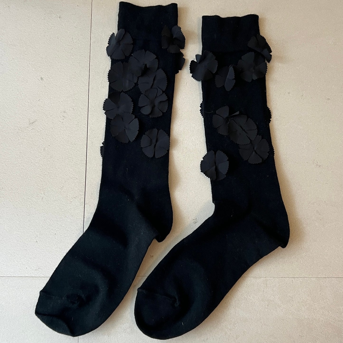 【BLACK】flower motif socks