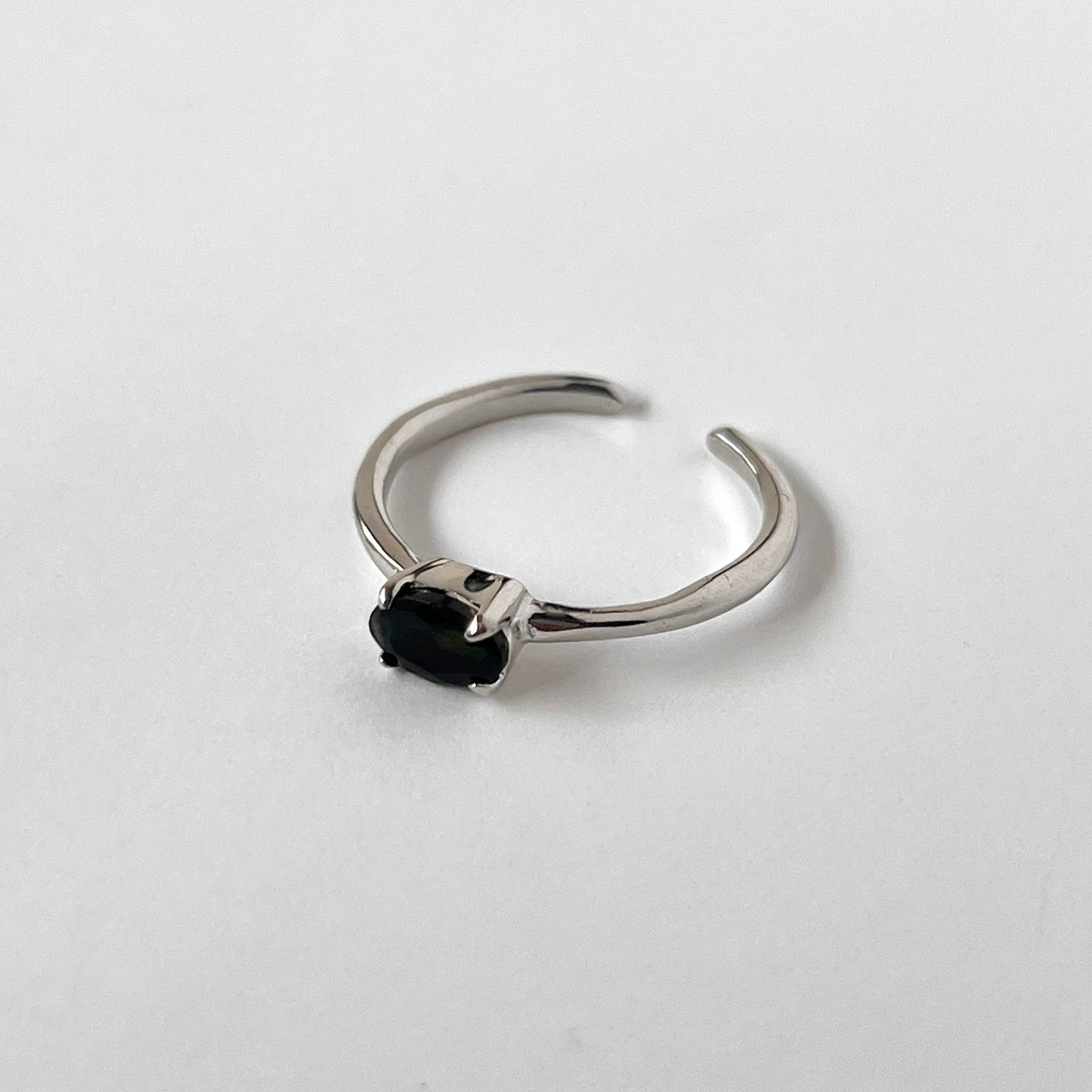 [ black opal ] oval faceted cut ring  silver [ free size ]