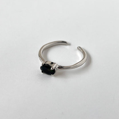 [ black opal ] oval faceted cut ring  silver [ free size ]