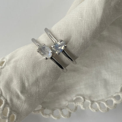 [ rainbow moon stone ] oval faceted cut ring  silver