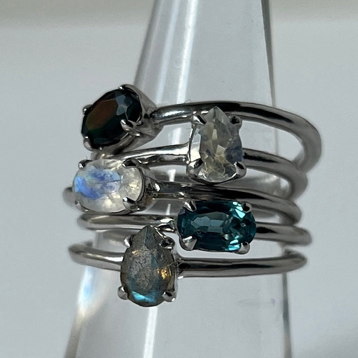 [ rainbow moon stone ] dorp faceted cut ring  silver [ free size ]