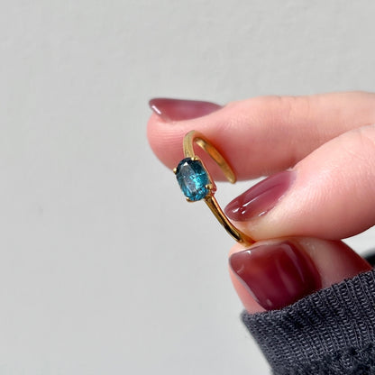 [ indigo blue kyanite ] oval faceted cut ring  gold [ free size ]
