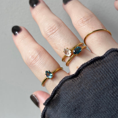 [ indigo blue kyanite ] oval faceted cut ring  gold [ free size ]