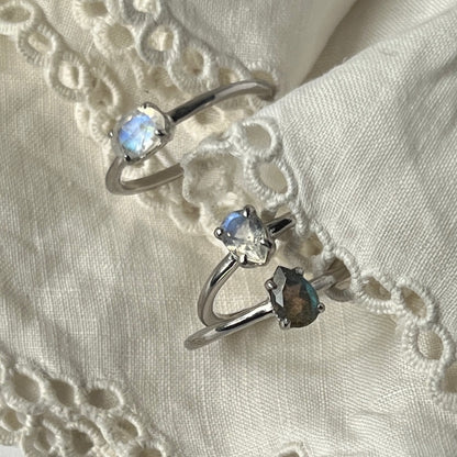 [ labradorite ] dorp faceted cut ring  silver [ free size ]