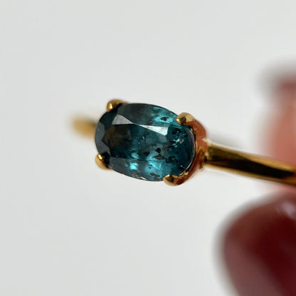[ indigo blue kyanite ] oval faceted cut ring  gold [ free size ]