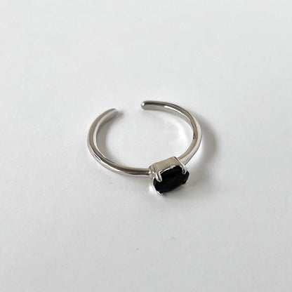 [ black opal ] oval faceted cut ring  silver [ free size ]
